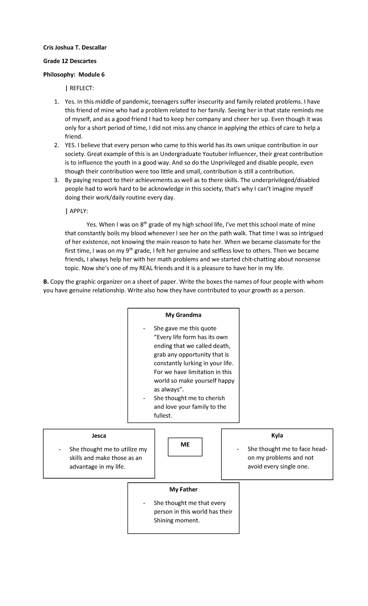 Philosophy Module 6 - Cris Joshua T. Descallar Grade 12 Descartes ...