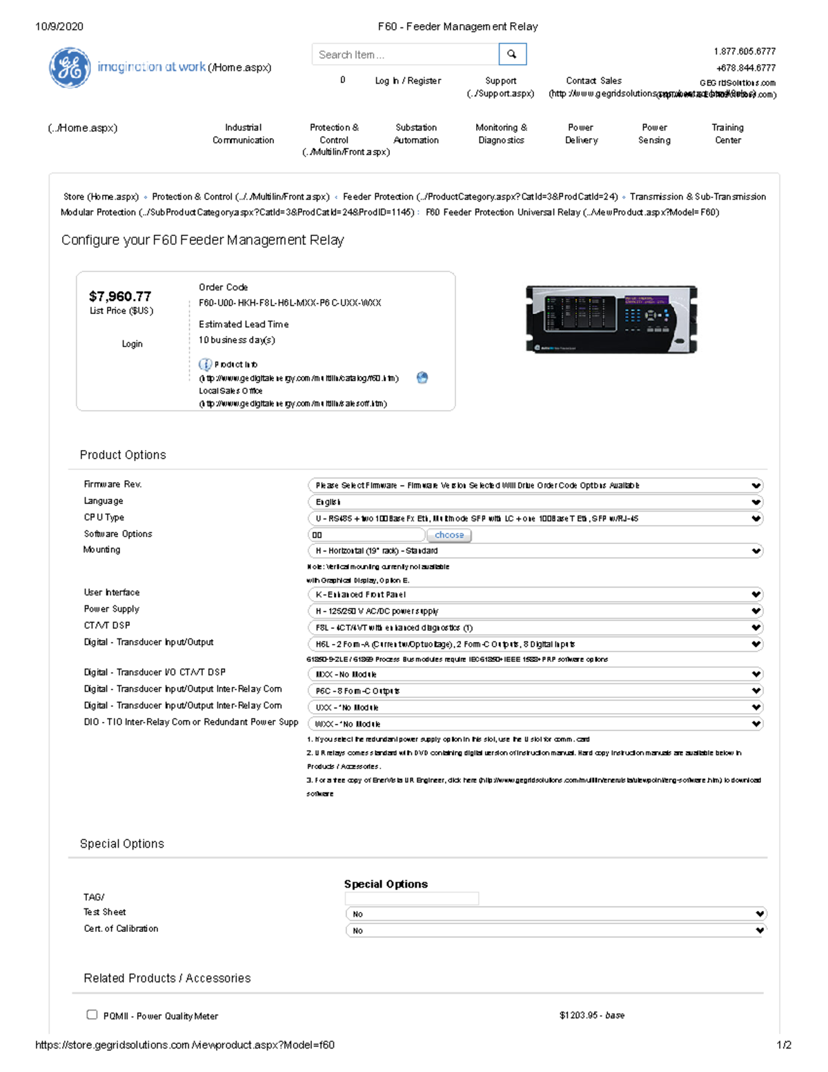 F60 Feeder Management Relay - 10/9/2020 F60 - Feeder Management Relay ...