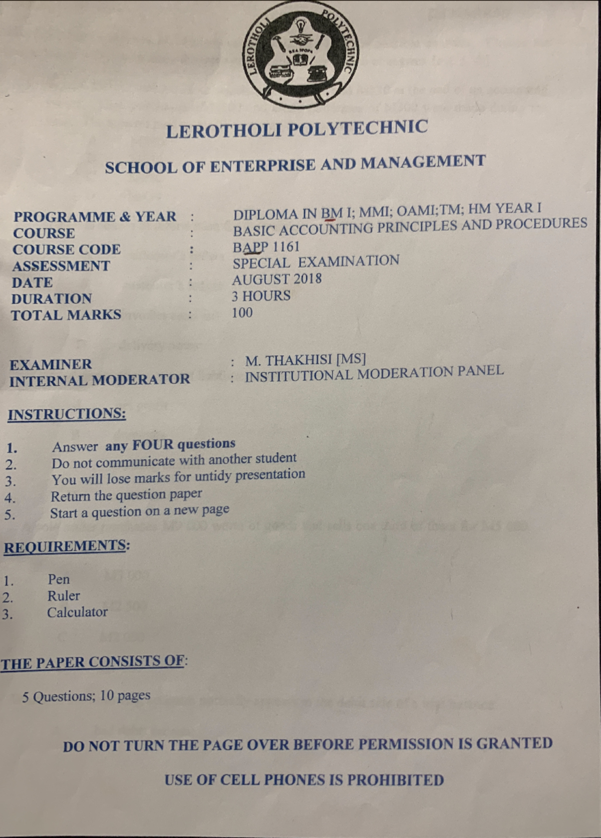 Accounting Aug 2018 - They was set as an exam paper - SECURITY ...