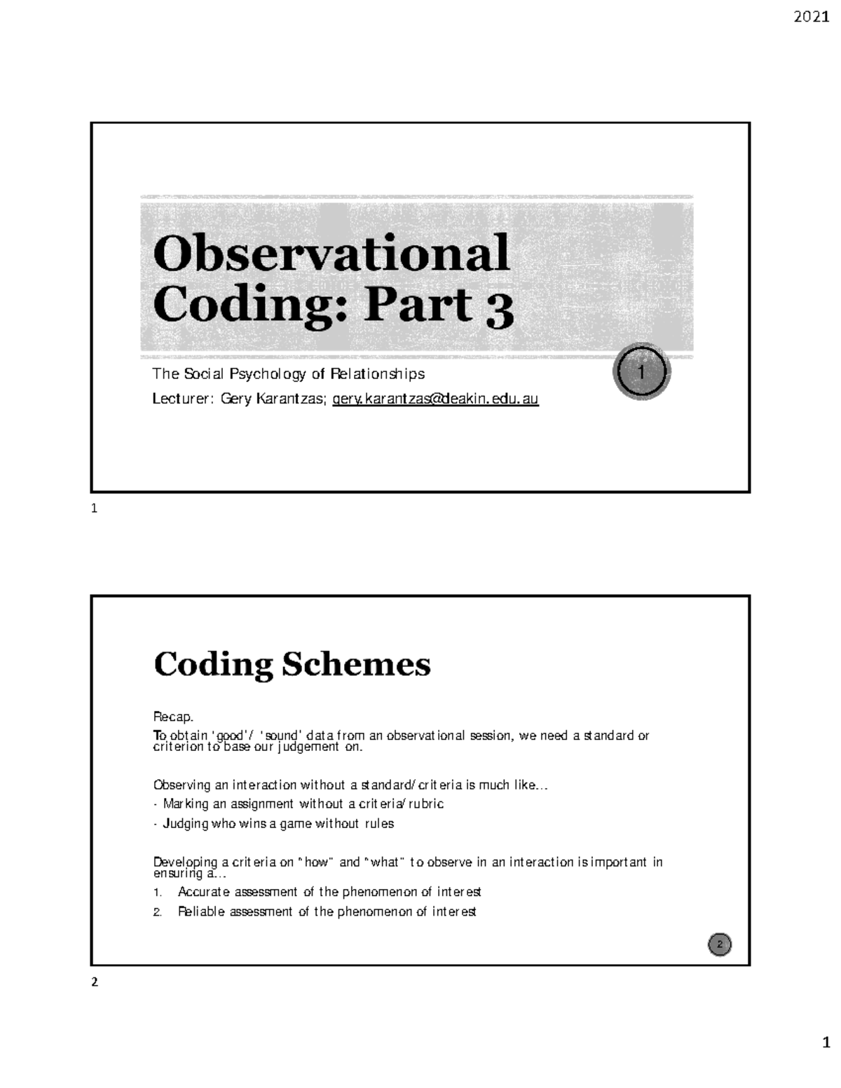 Class 5 Observational Coding 3 - The Social Psychology of Relat ...