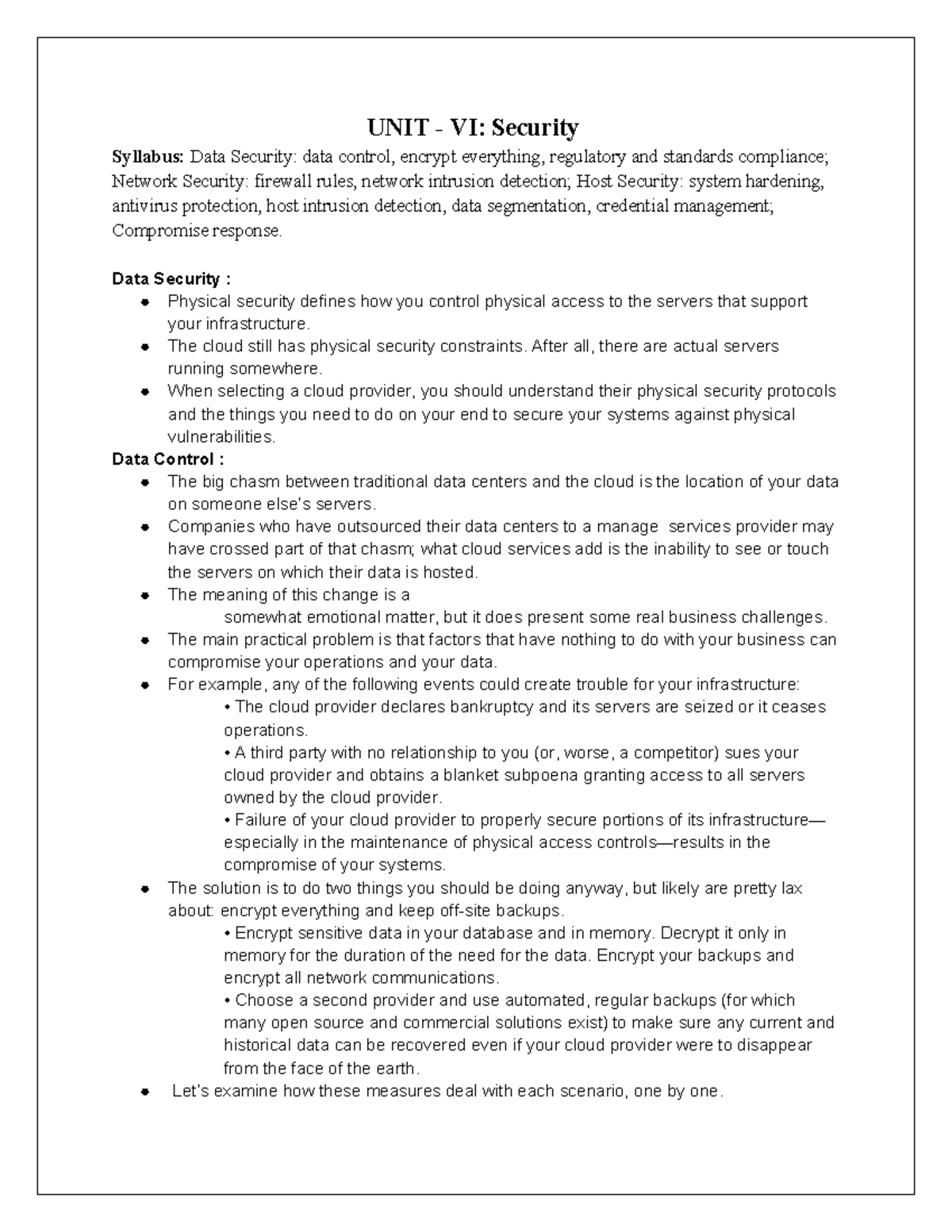 UNIT -6 - its a cloud computing notes - UNIT - VI: Security Syllabus ...