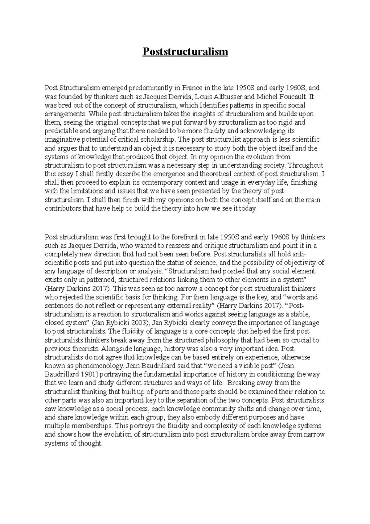 Poststructuralism, an explanation of the concpets Poststructuralism