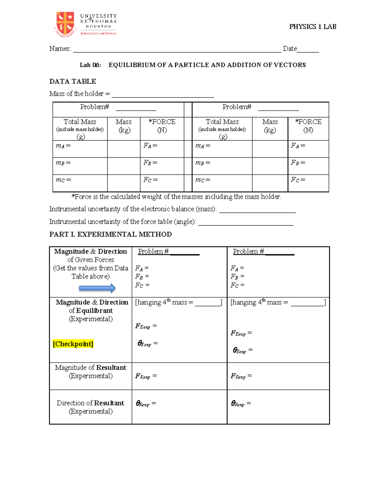 Lab 6 Data Sheet Names
