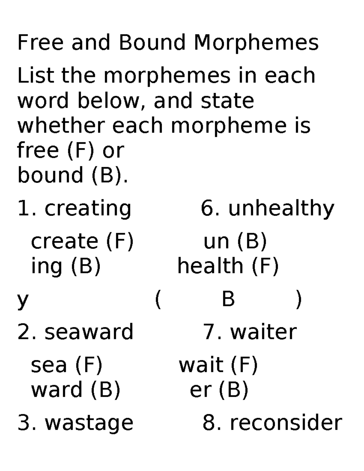 Homework Bài Tập Free And Bound Morphemes List The Morphemes In