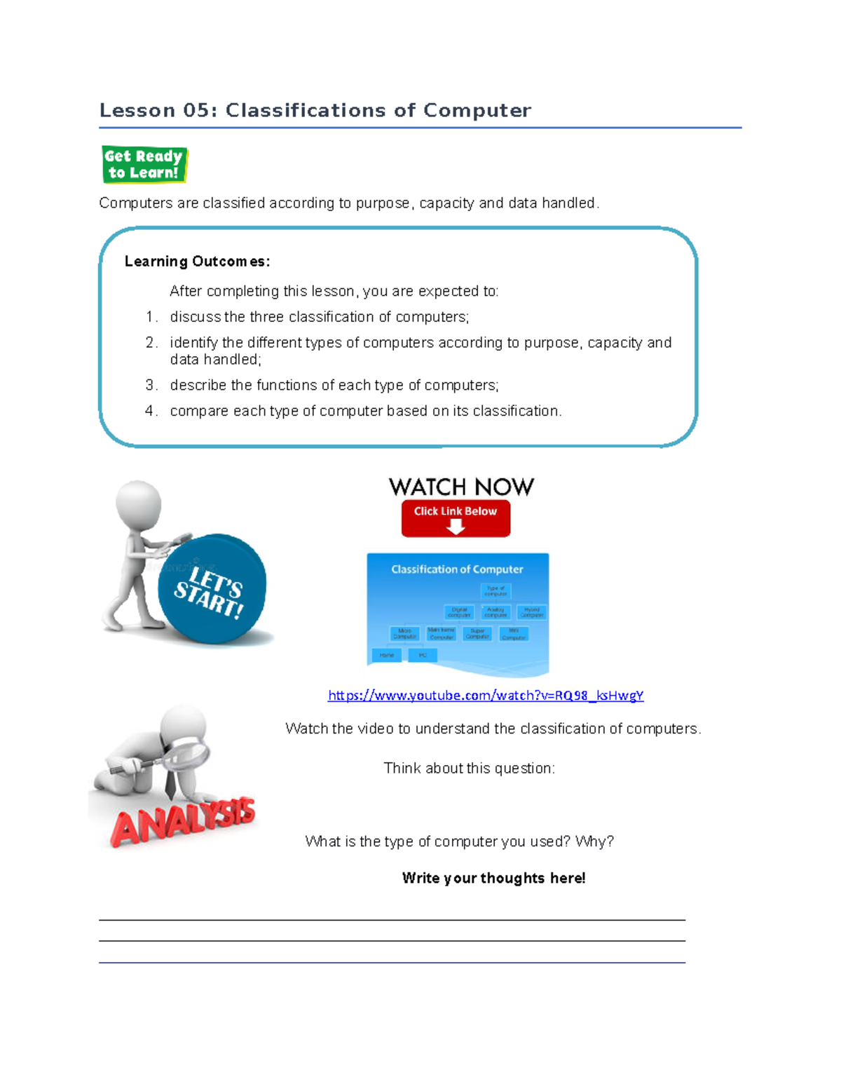 Lessons 5 and 6 Hiiii Lesson 05 Classifications of Computer