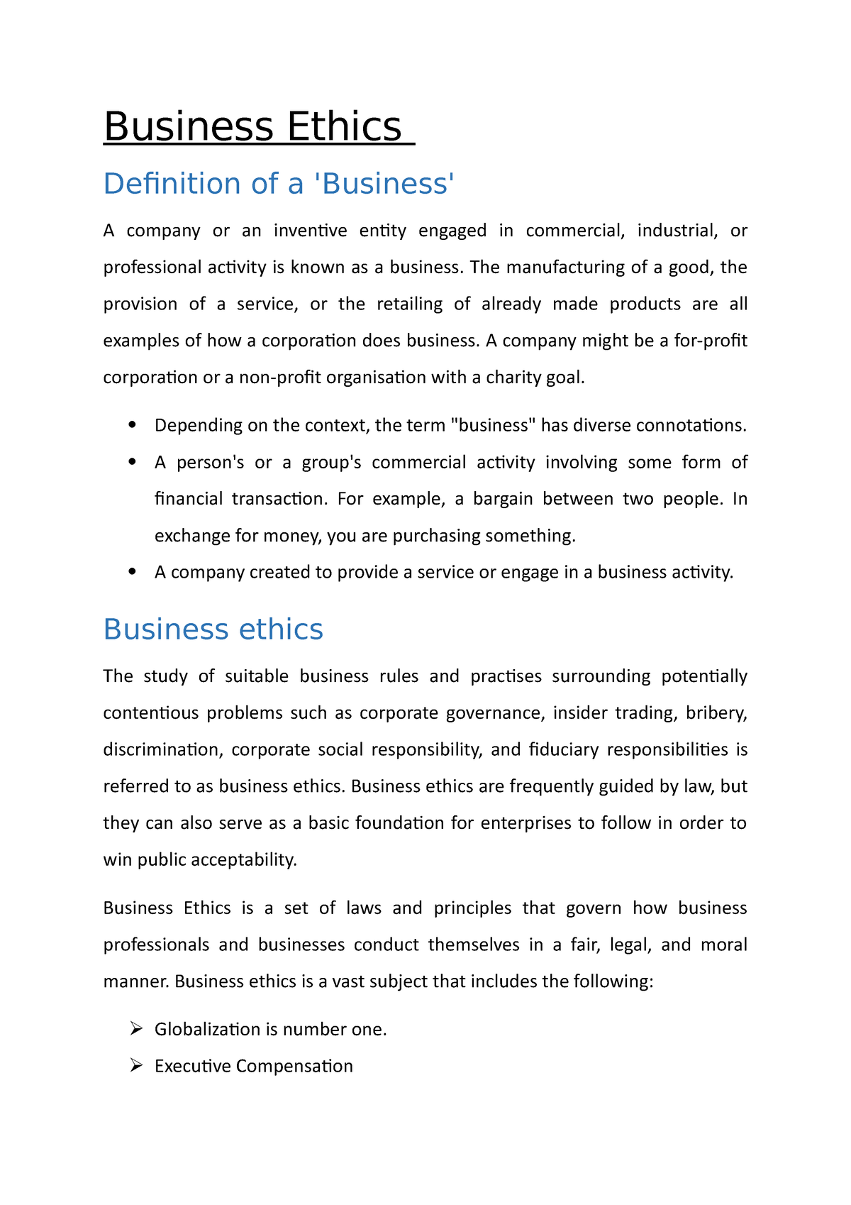business ethics definition essay