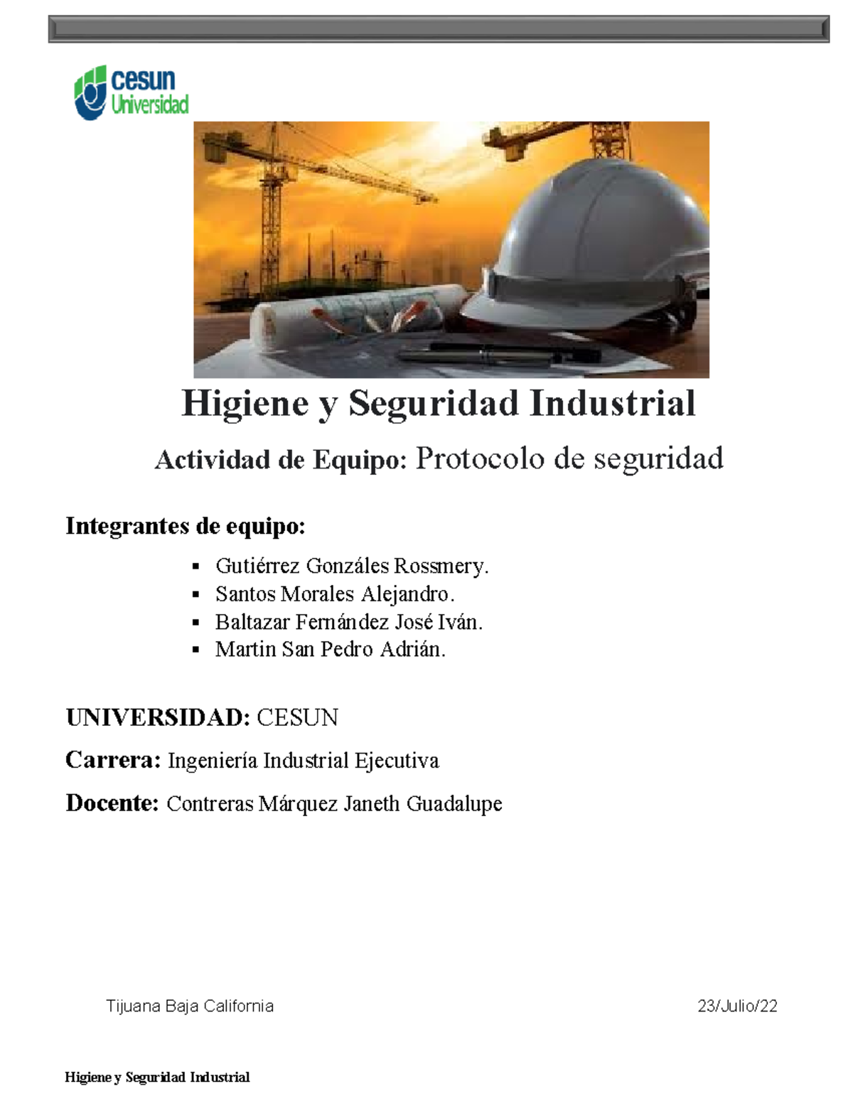 Trabajo de Equipo - Protocolo De seguridad en el Hogar - DONE ...