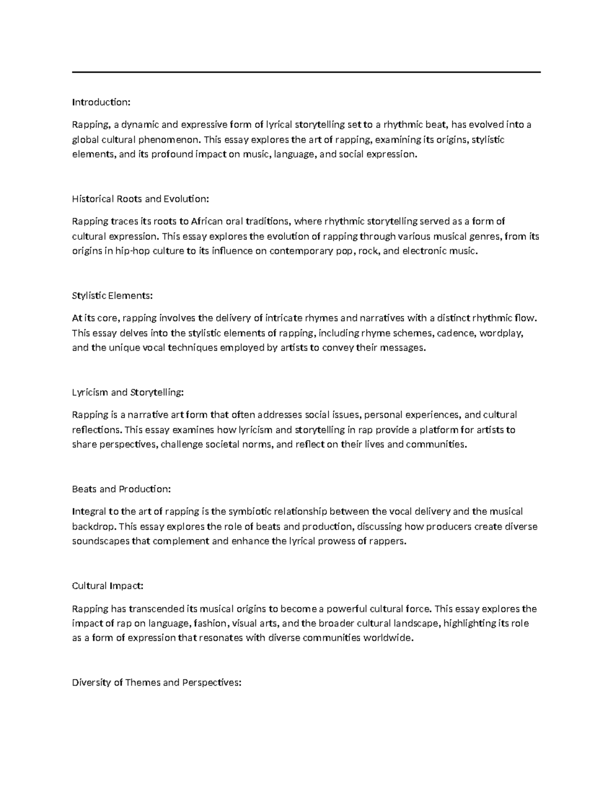 Assignment solution in detail - Introduction: Rapping, a dynamic and ...