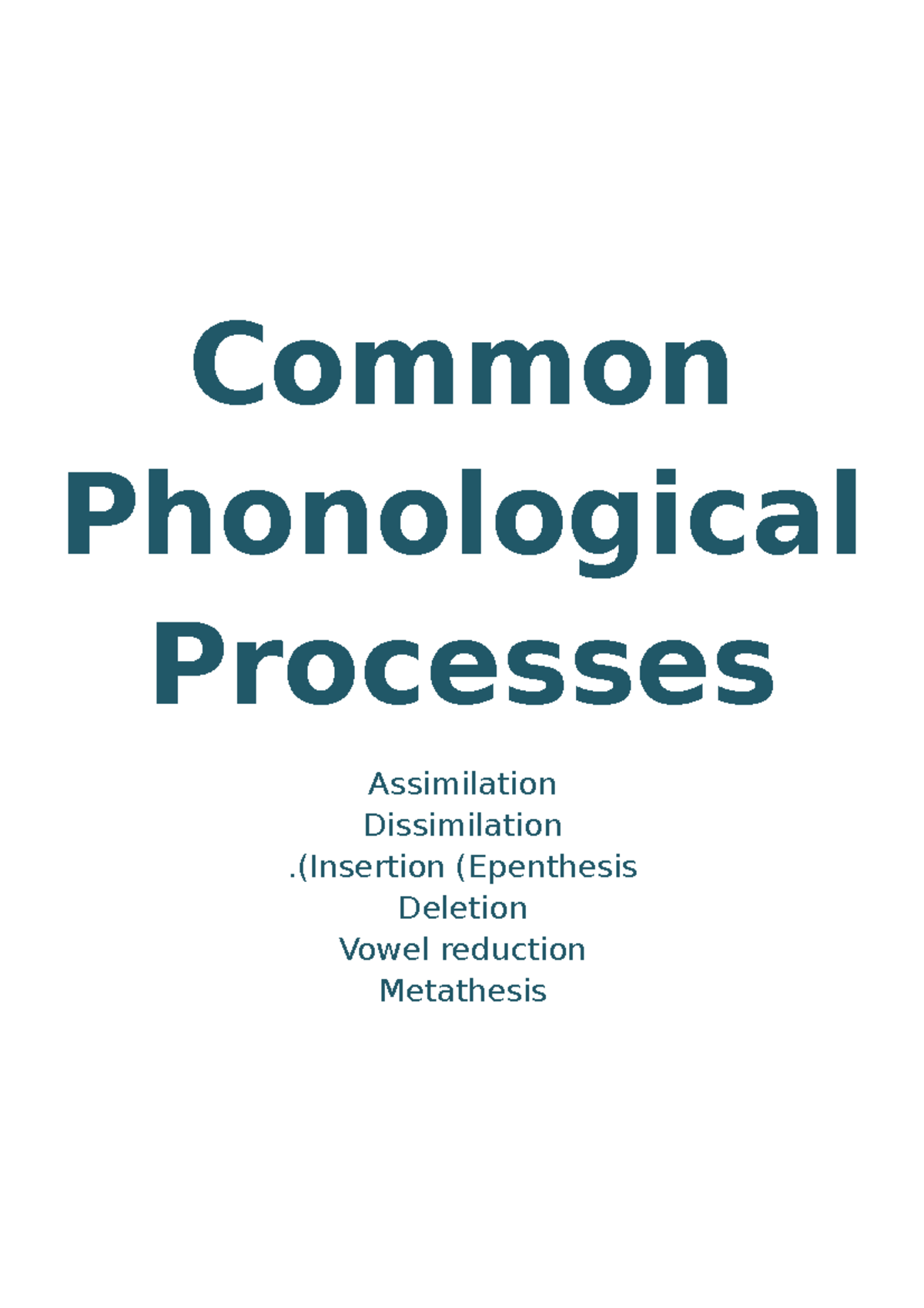 Common Phonological Processes Common Phonological Processes
