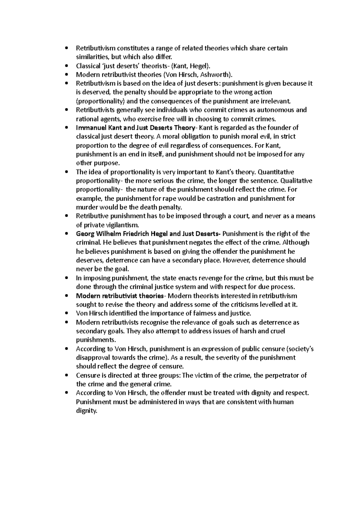 Retributivism Classical ‘just deserts’ theorists (Kant, Hegel