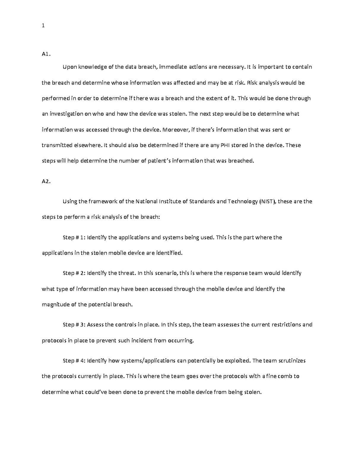 Data breach 1 - Management class chapter 2 database course assignment ...