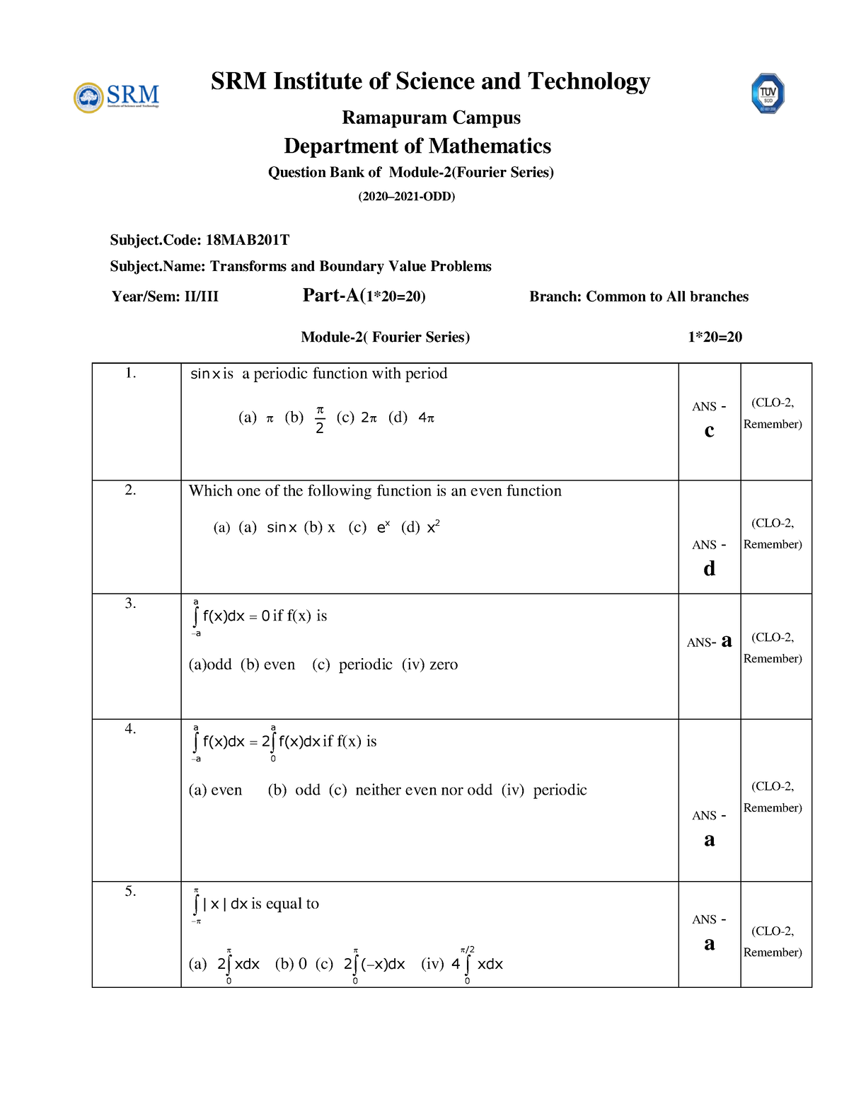 Unit II Part A - MCQ - SRM Institute of Science and Technology Sns-Brigh10