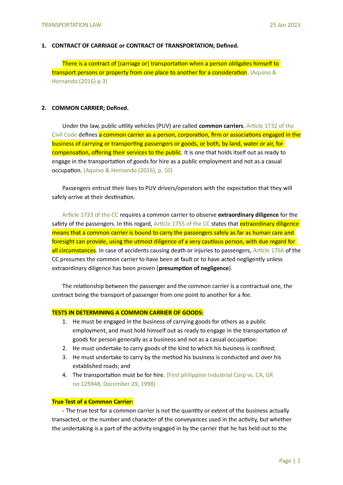 Carriage Costs Defined