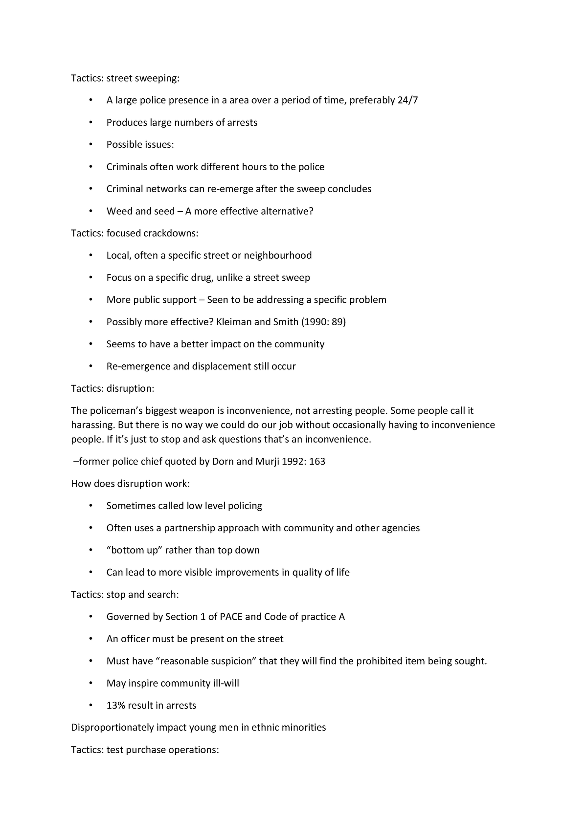 Test purchase operations - Tactics: street sweeping: - A large police ...