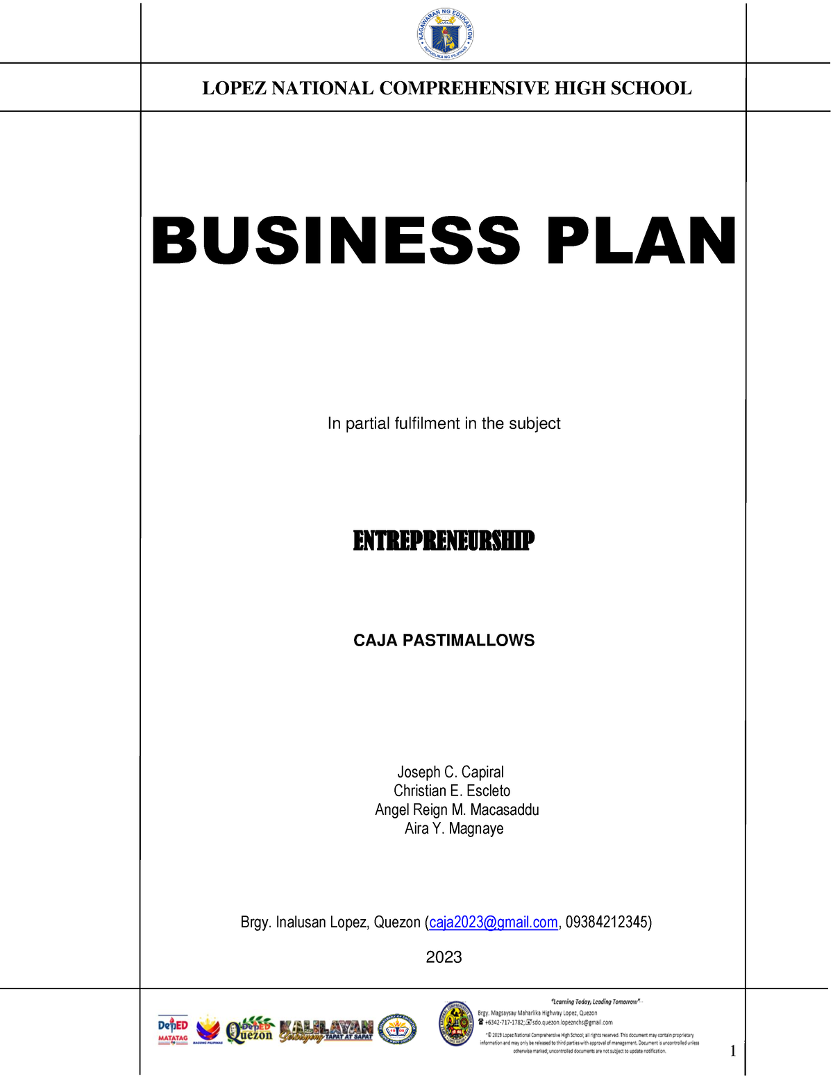 examples of business plan chapter two