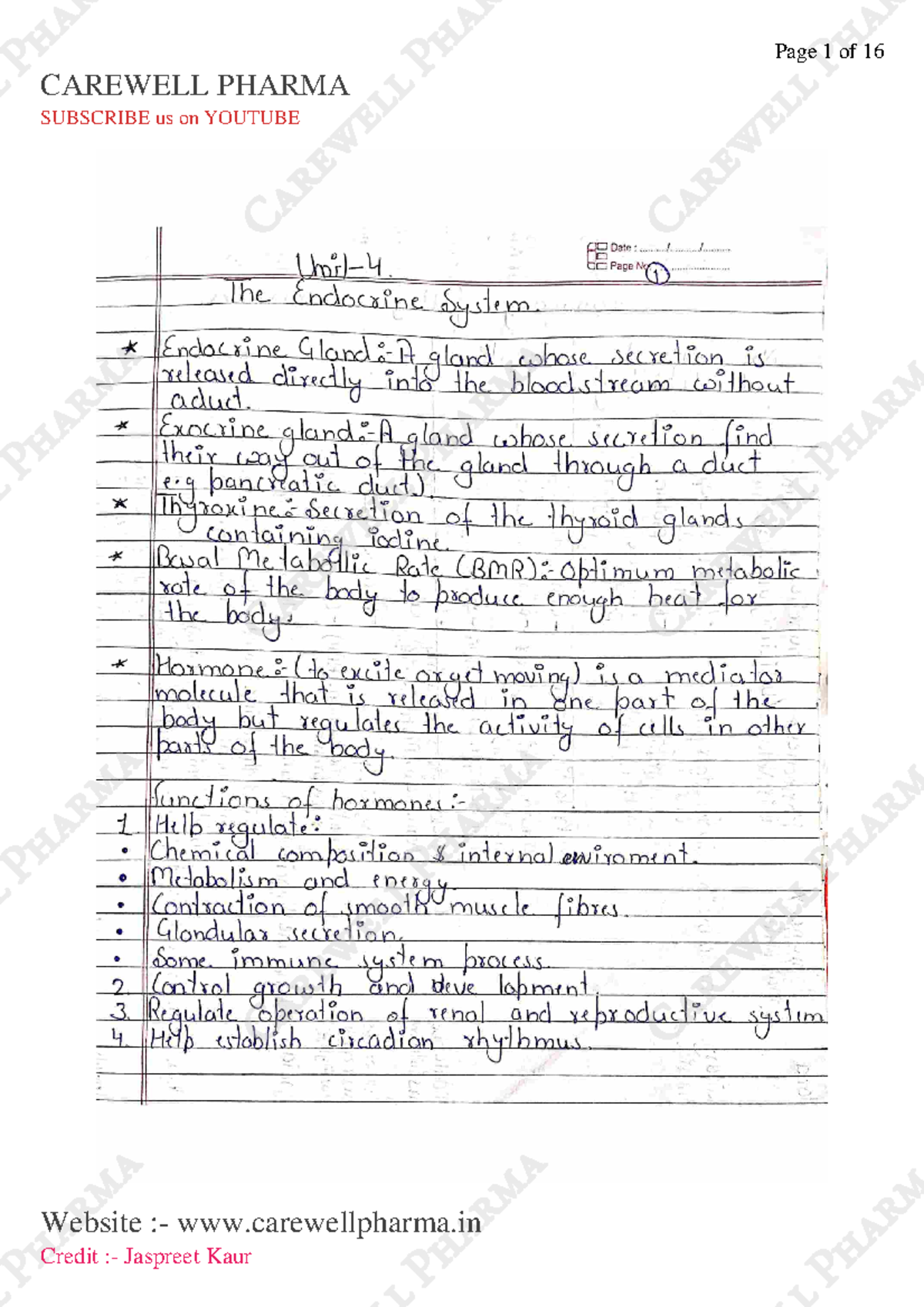 HAP 2 unit 4 - Human anatomy and physiology notes - Date:Page ...