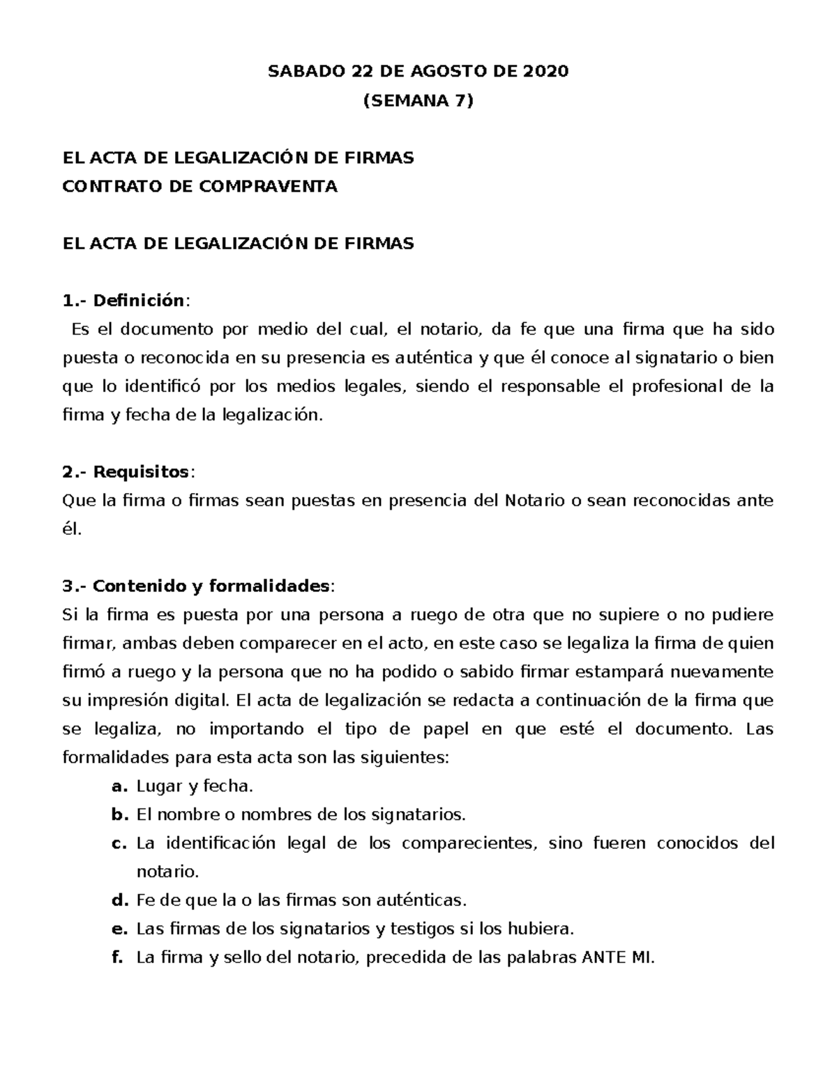 Acta De Legalizacion De Firmas Sabado 22 De Agosto De Semana El Acta De Studocu