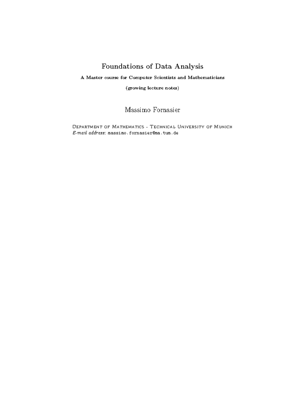 Fund DA Lecture Notes - Foundations Of Data Analysis A Master Course ...