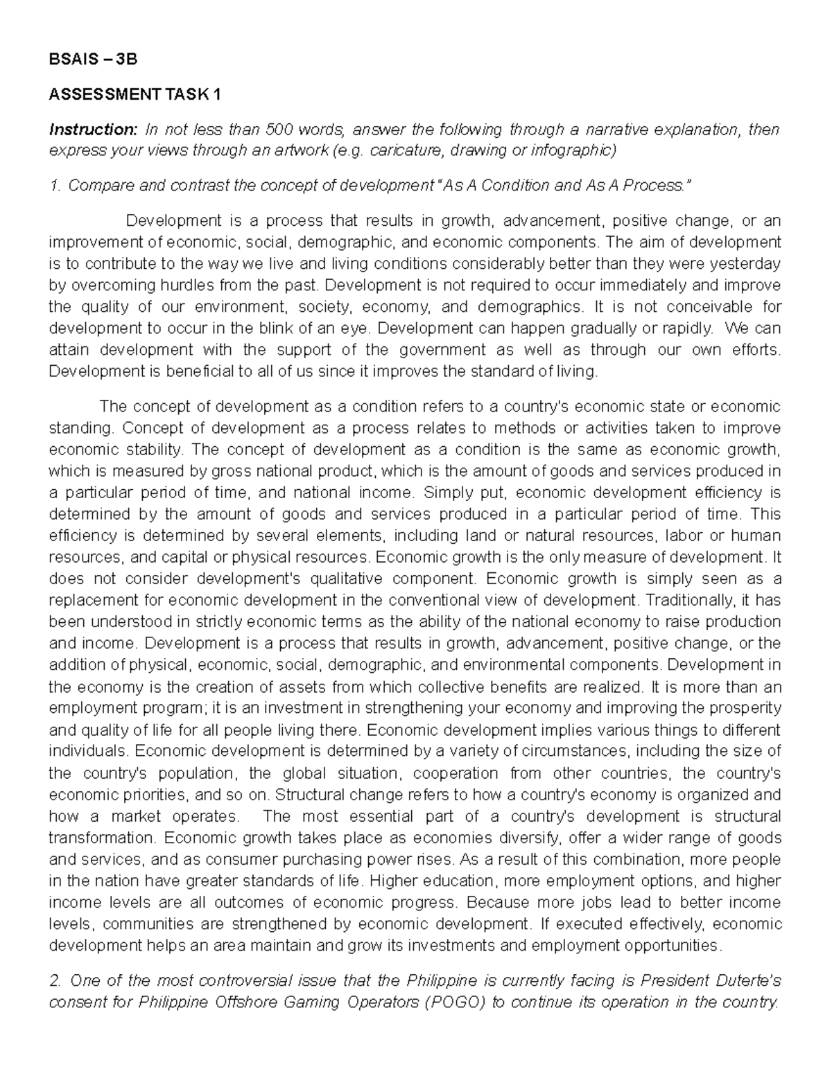 Econdev AT1 - Economic Development Assesment task 1 and 2 - BSAIS – 3B ...