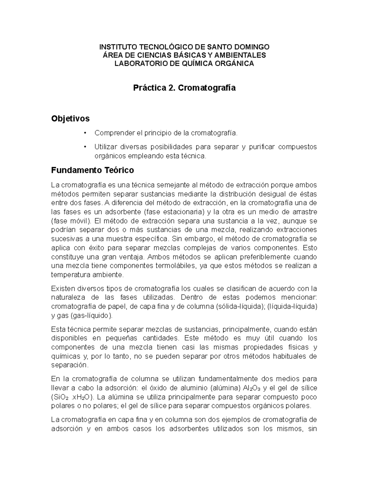 Gu Ã­a Pr Ã¡ctica 2. Cromatografia, Practica 2 Guía - INSTITUTO ...