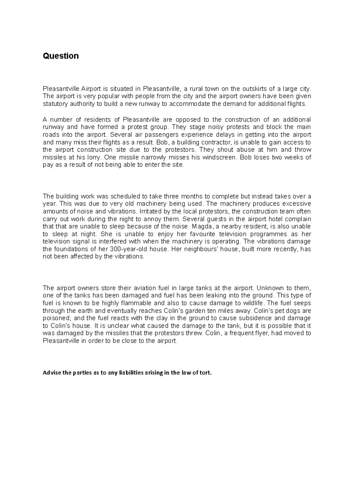 FINAL 07 2016, questions Question Pleasantville Airport is situated