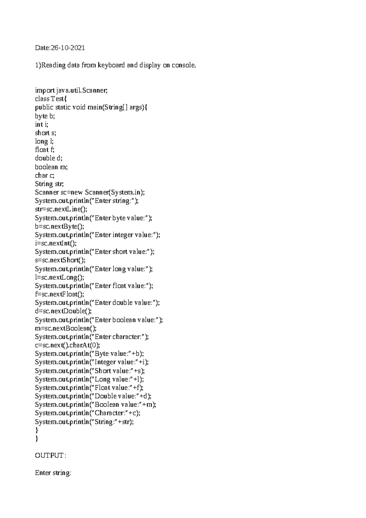 Java programs practice date 26 10 1 reading data from keyboard and