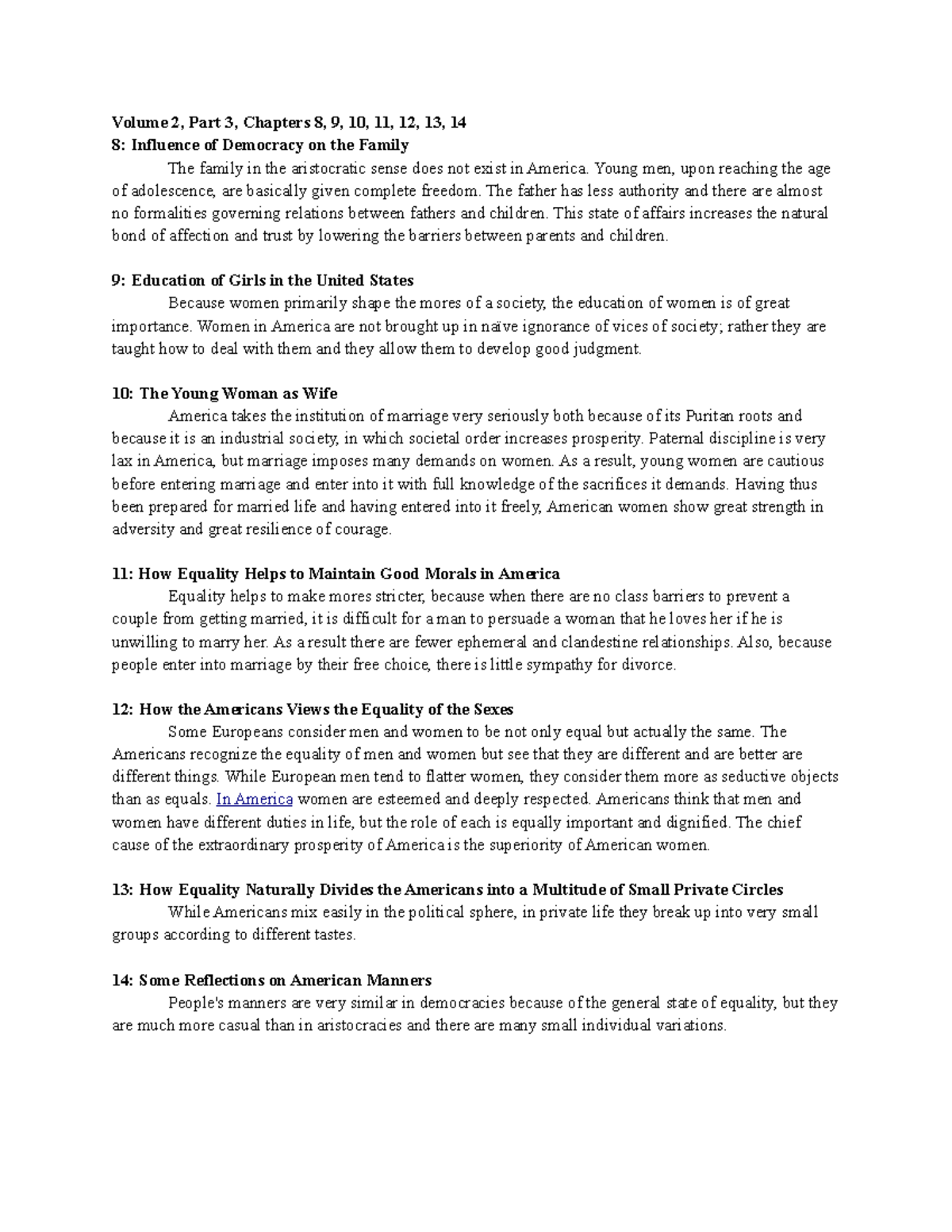Democracy in America notes II.3.8-14 - Volume 2, Part 3, Chapters 8, 9 ...