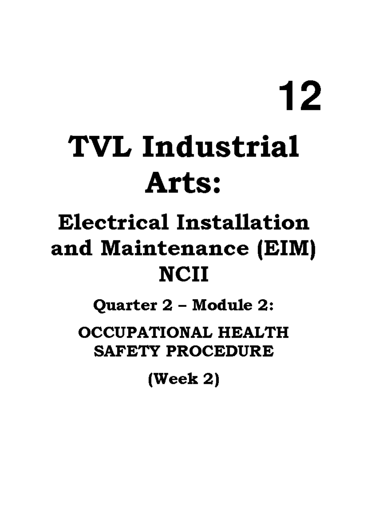 2 Q2 EIM 12 - 12 TVL Industrial Arts: Electrical Installation And ...