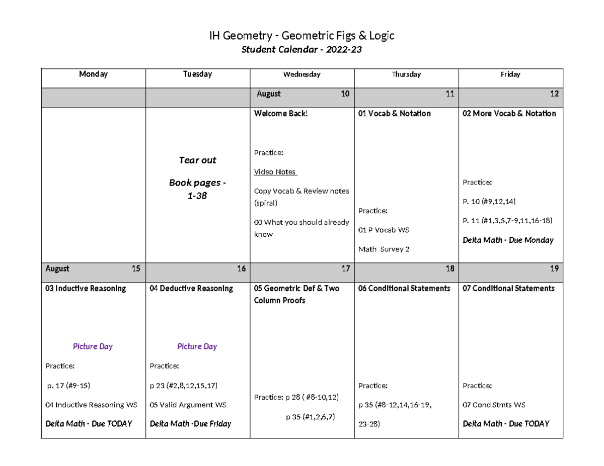 01 C 22-23 Geometric Figs & Logic (Student) - IH Geometry - Geometric ...