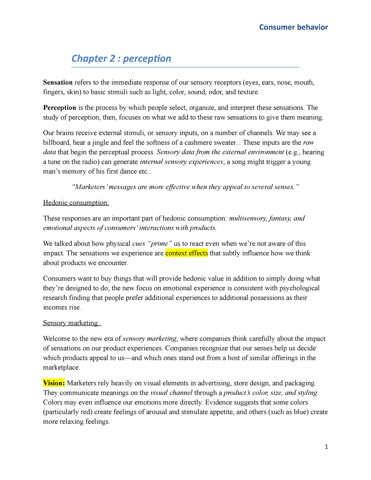 Chap2 Perception - Chapter 2 Summary Of Consumer Behavior - Chapter 2 ...