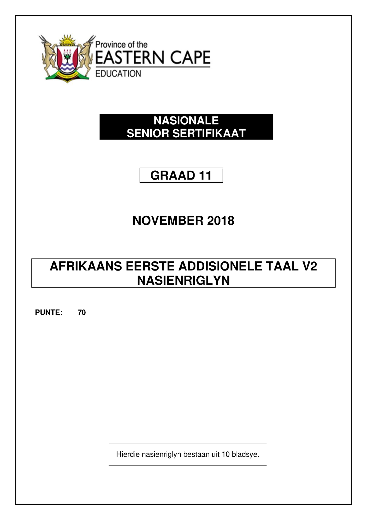 Afrikaans FAL P2 Memo - NASIONALE SENIOR SERTIFIKAAT GRAAD 11 NOVEMBER ...