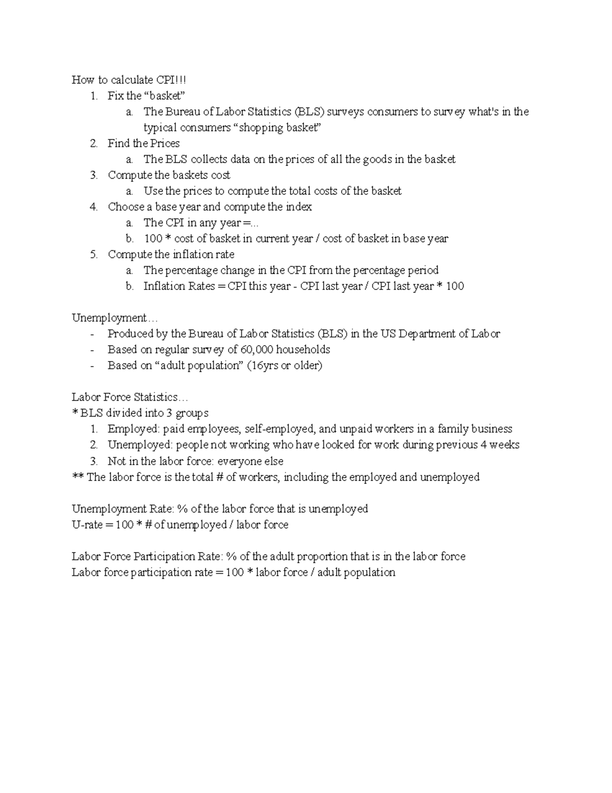 Eco 254 Notes - 10-14 - How to calculate CPI!!! 1. Fix the “basket” a ...