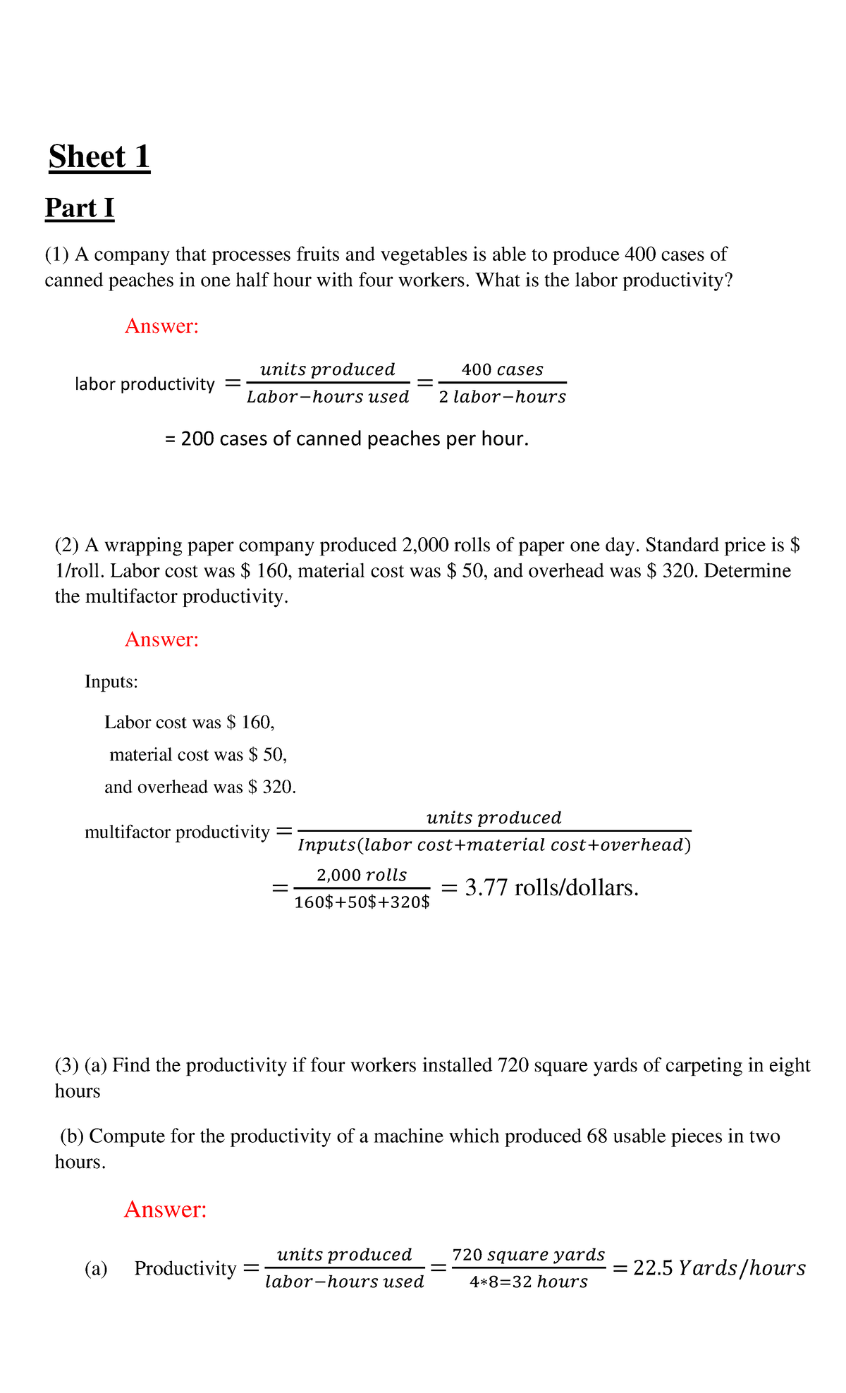 Production - practical - Sheet 1 Part I (1) A company that processes ...