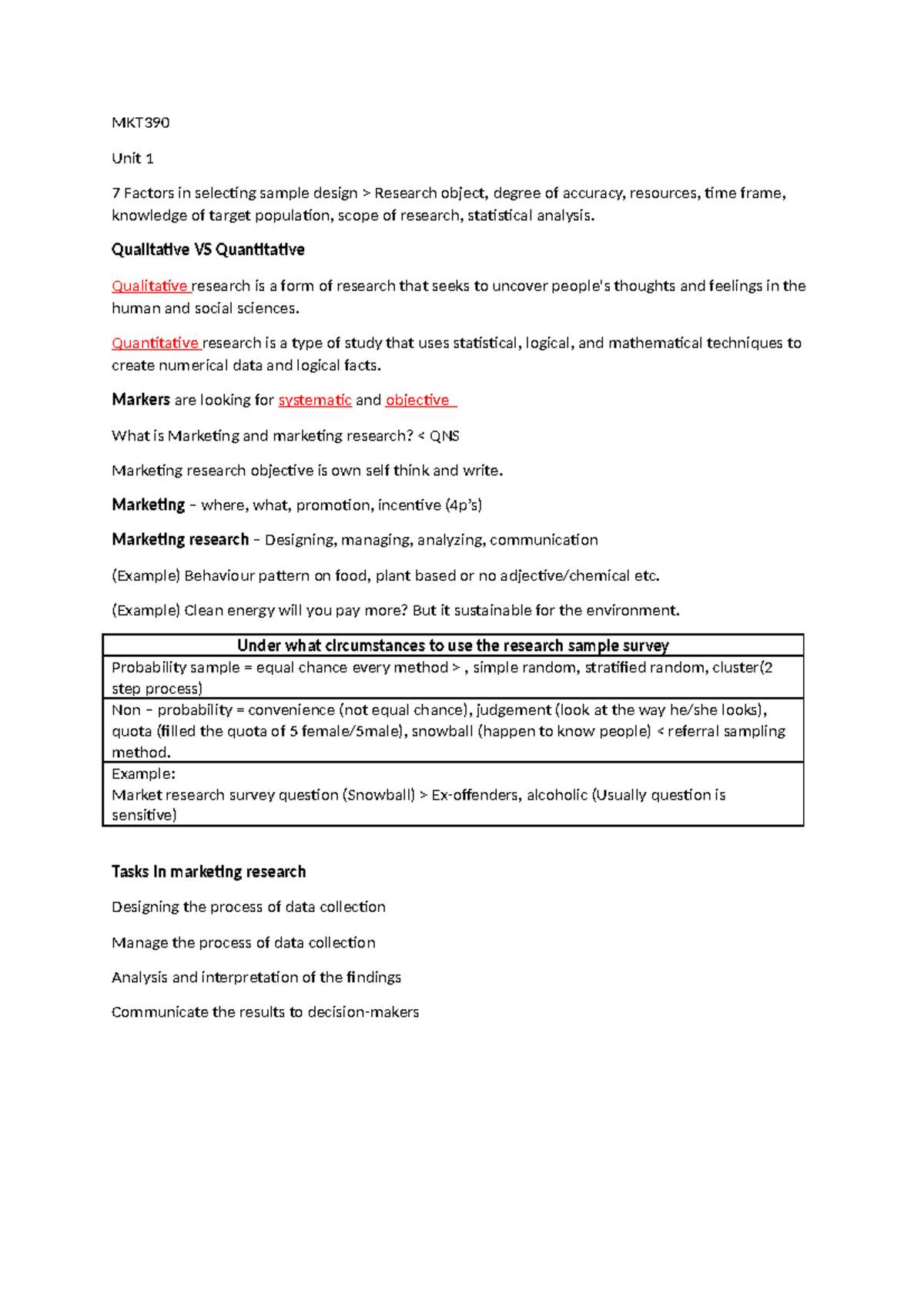 MKT390 Exam Notes - Summary Marketing Research - MKT Unit 1 7 Factors ...