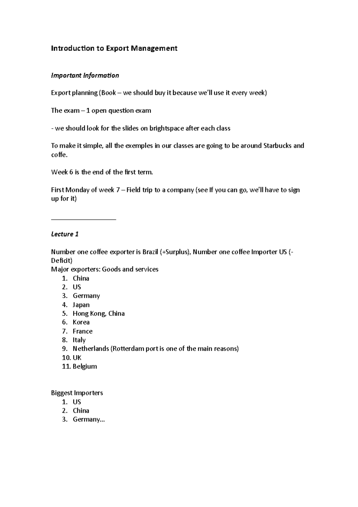 Introduction to Export Management - Notes - Introduction to Export ...