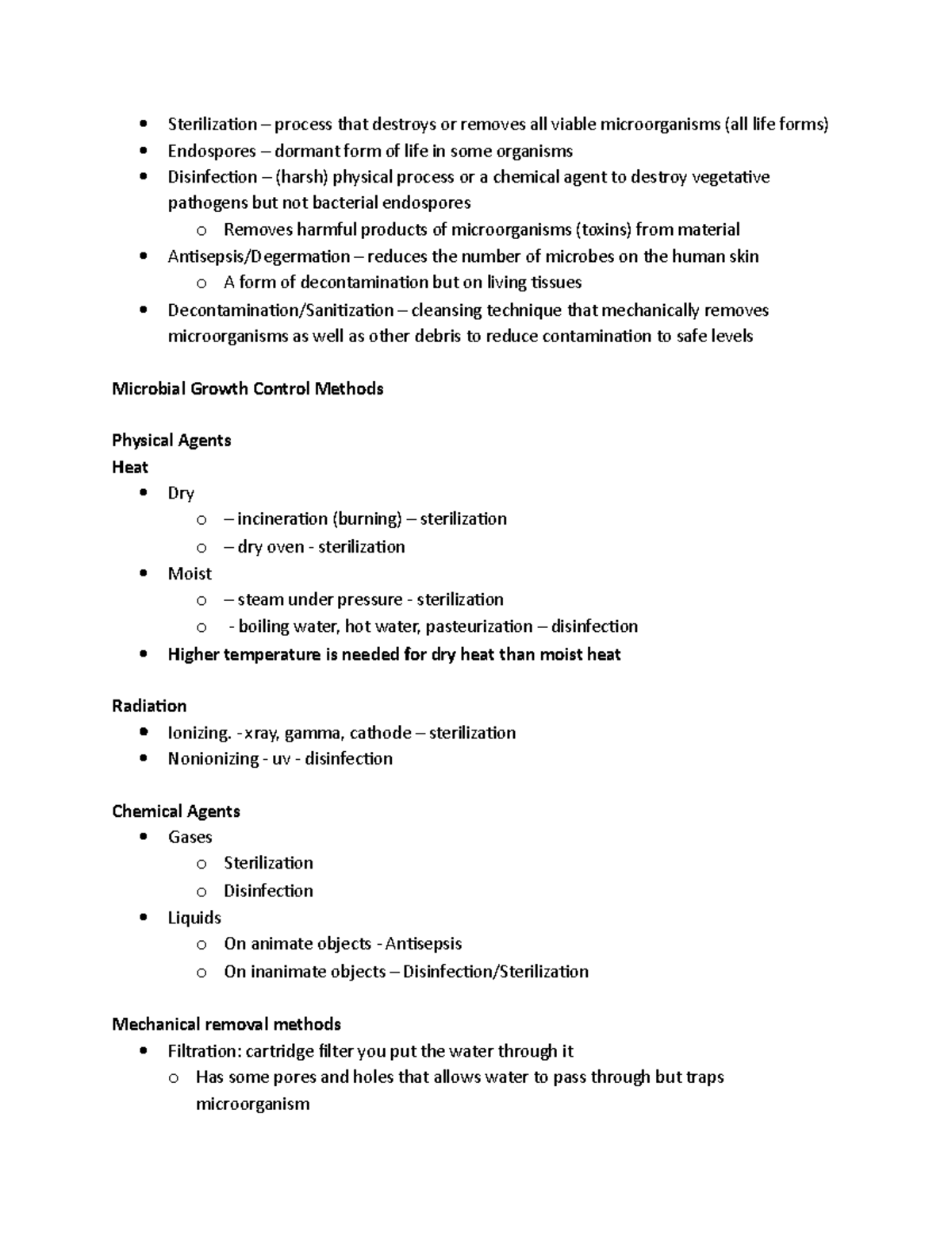 MCB2000 Exam 4 Notes Sterilization process that destroys or removes