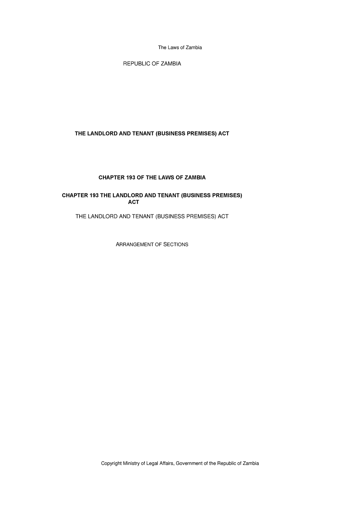 Landlord and Tenant (Business Premises) Act - REPUBLIC OF ZAMBIA THE ...