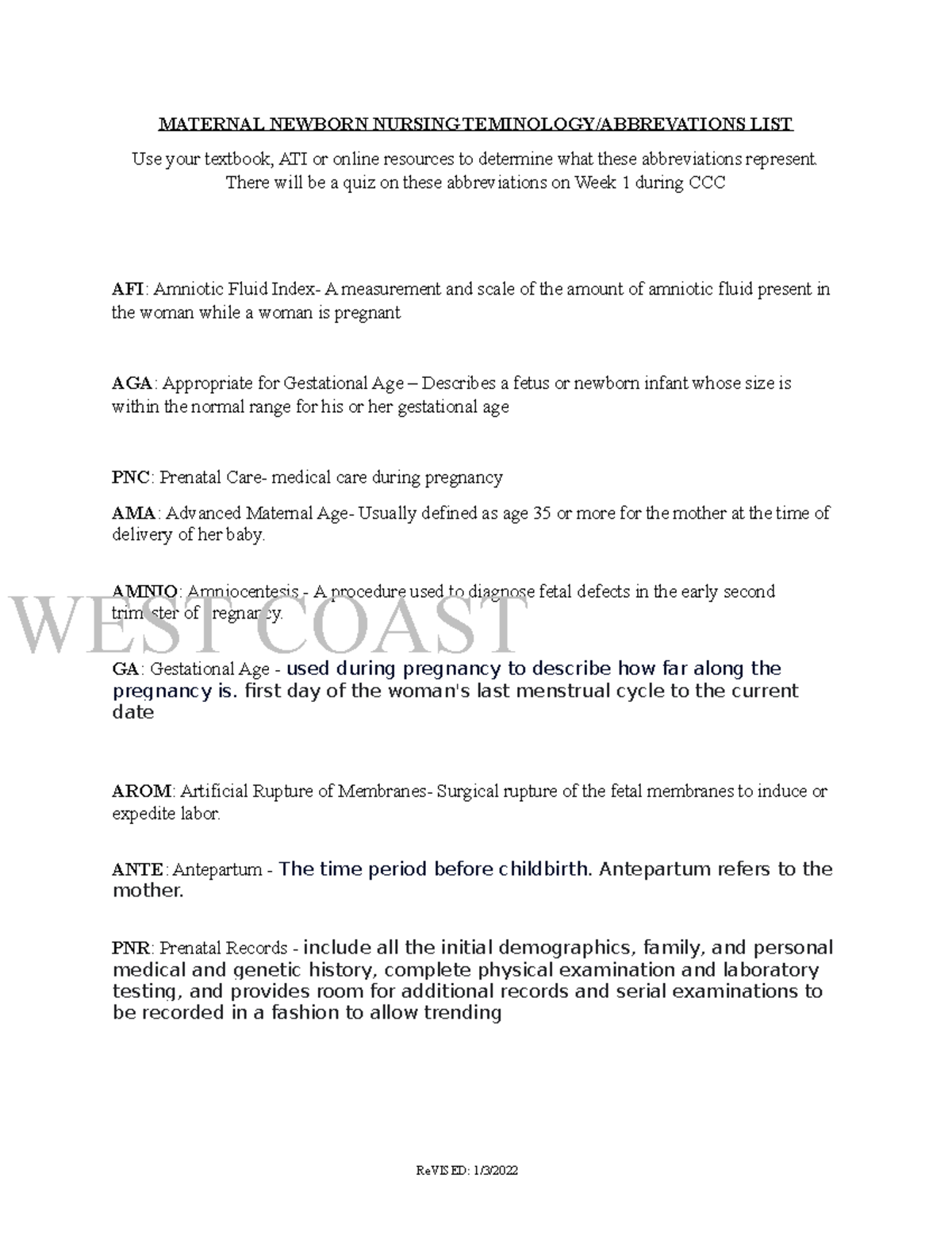 OB Abbreviation Explained MATERNAL NEWBORN NURSING TEMINOLOGY 