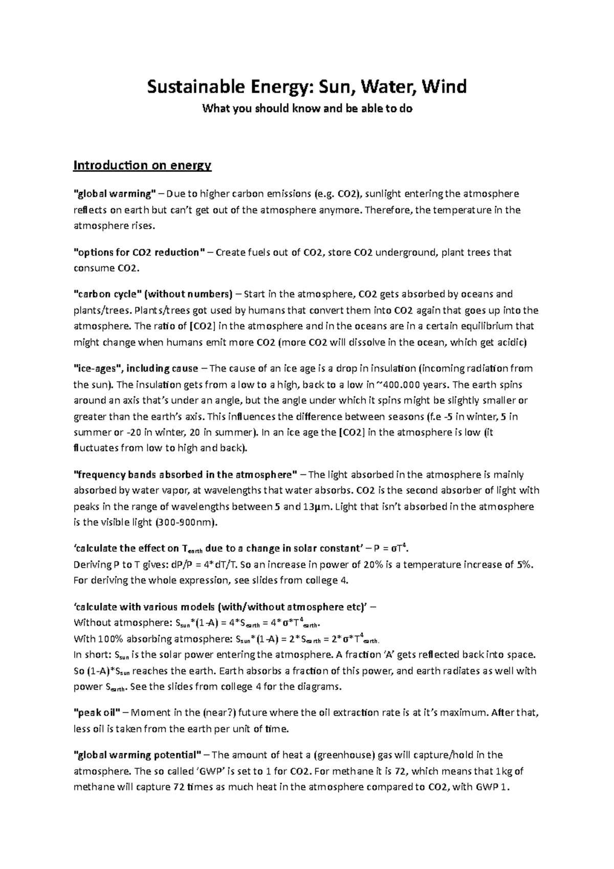 Uitgebreide versie Sustainable Energy Sun Water Wind, Summary what you