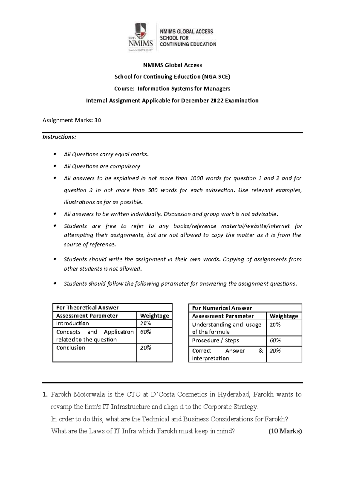 Information Systems for Managers - Assignment Dec 2022 - updated Aig ...