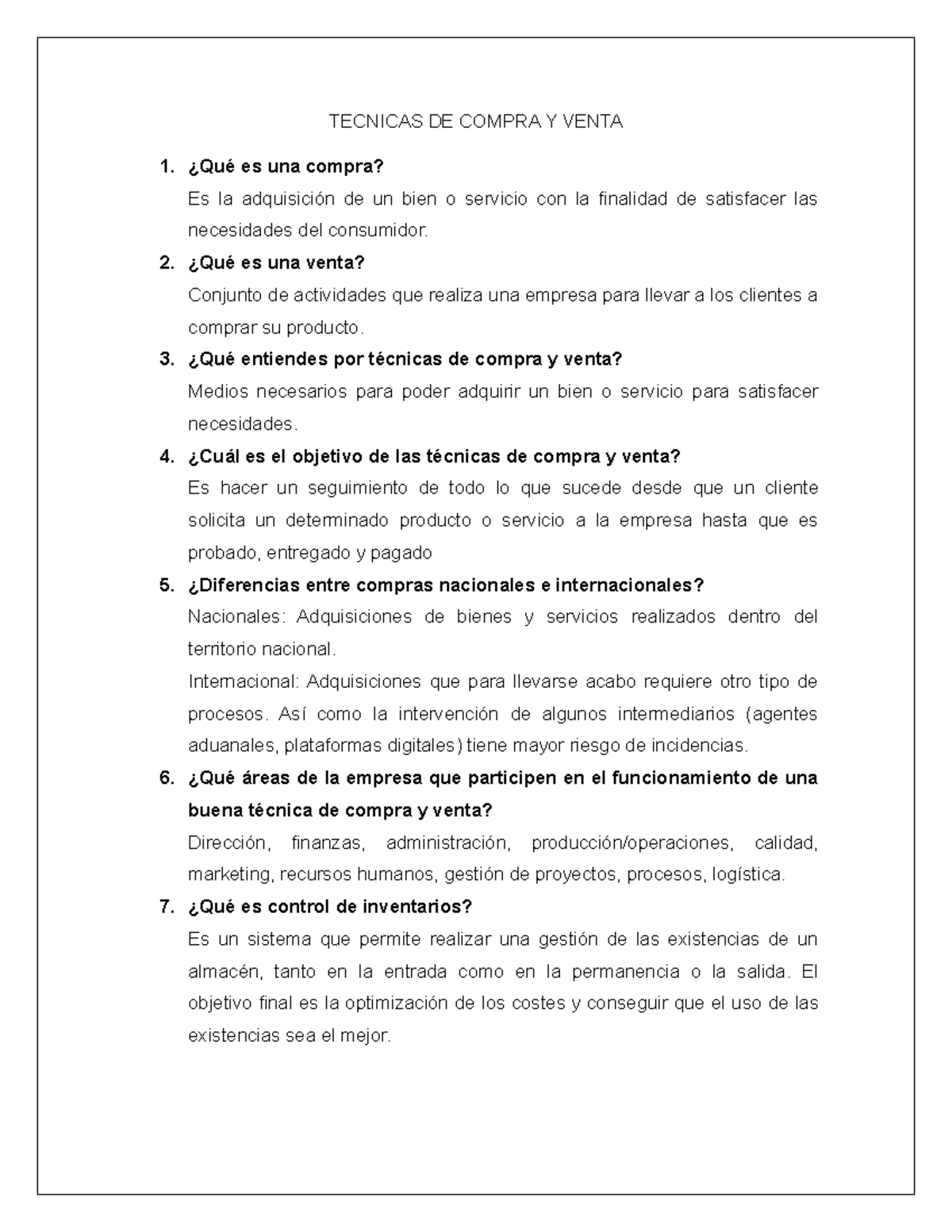 GUIA Tecnicas - TECNICAS DE COMPRA Y VENTA ¿Qué es una compra? Es la ...