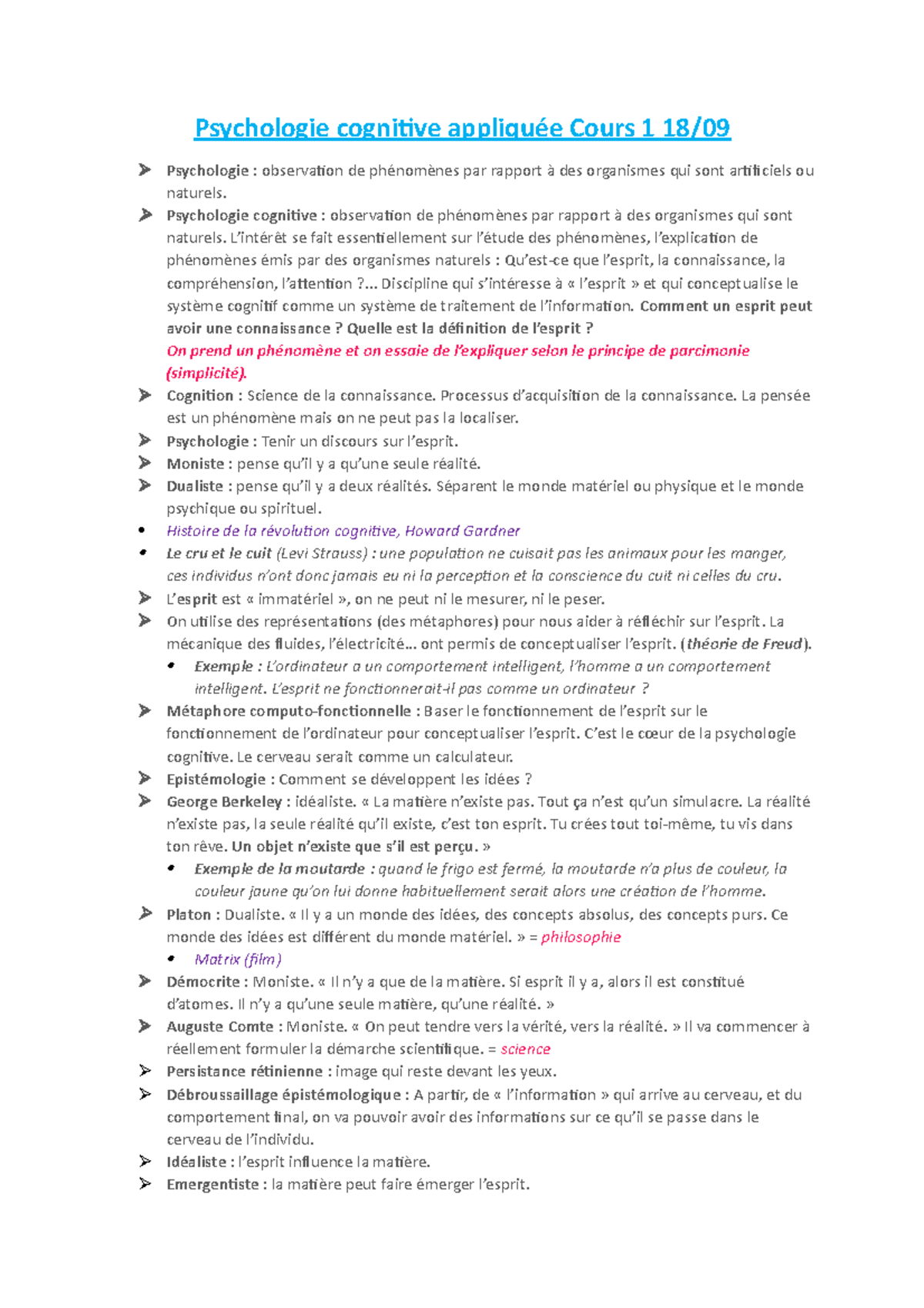 1 - Psychologie Cognitive - Psychologie Cognitive Appliquée Cours 1 18 ...