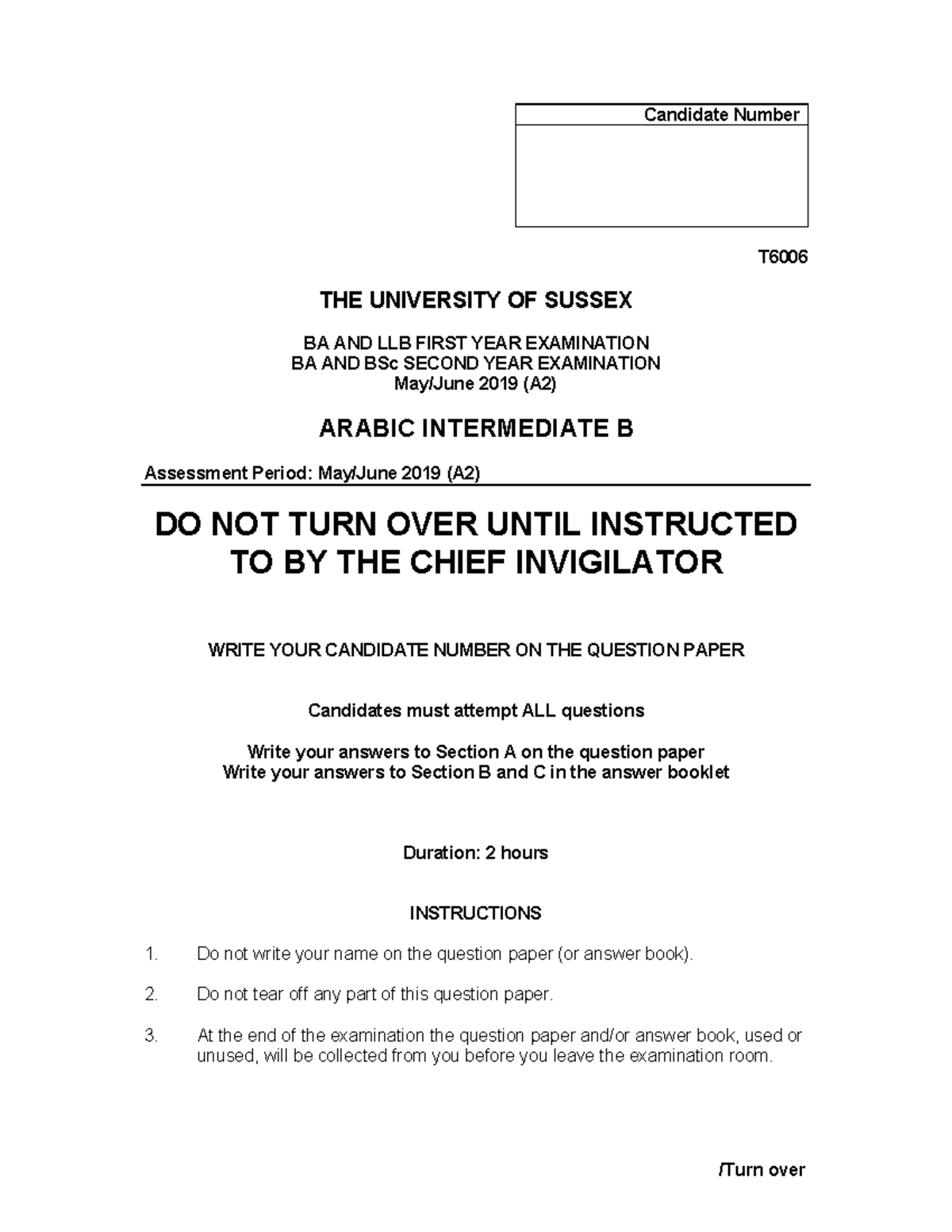 June 19 T6006 Question Paper Arabic Intermediate B Sussex Studocu