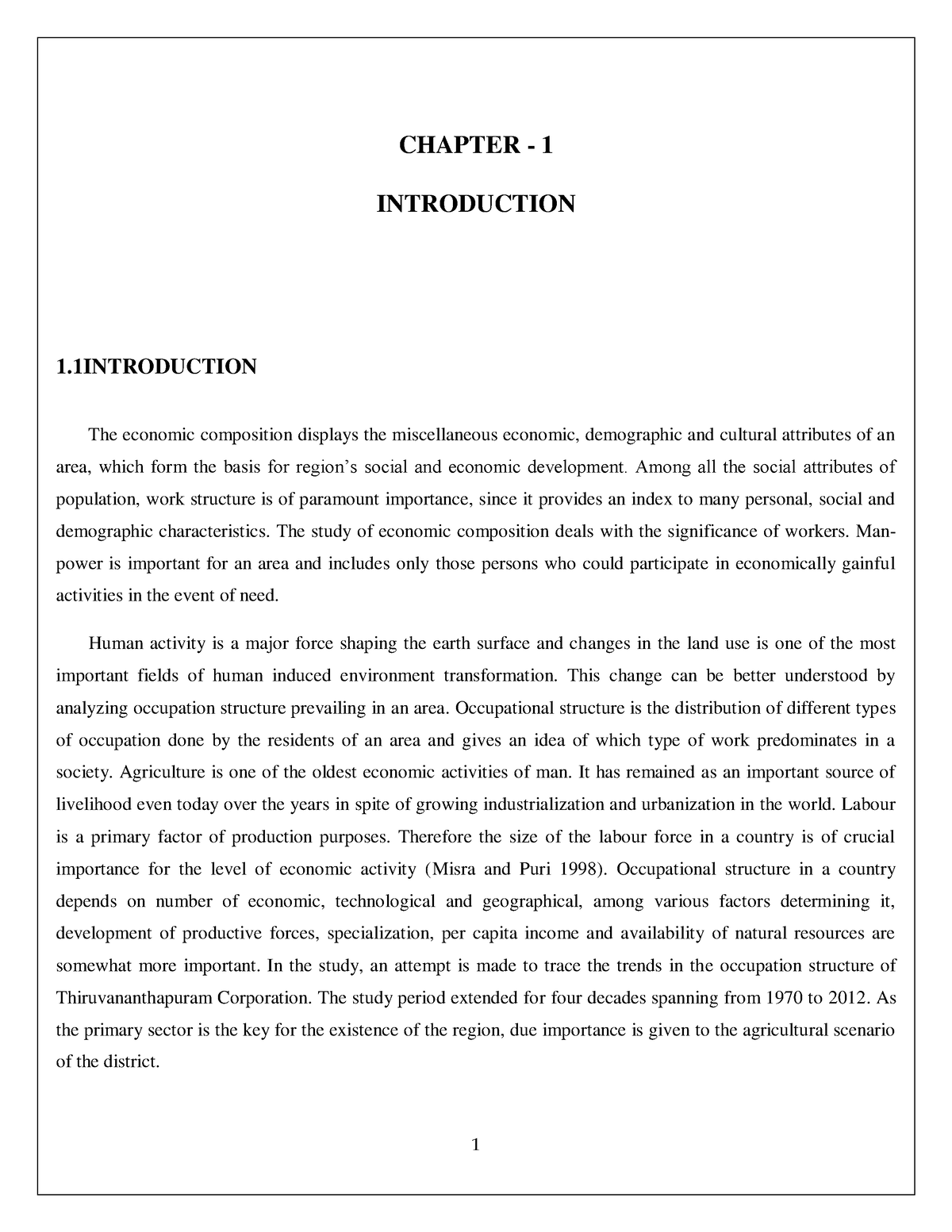 Trends in Changing Occupation Structureand land Use - CHAPTER - 1 ...