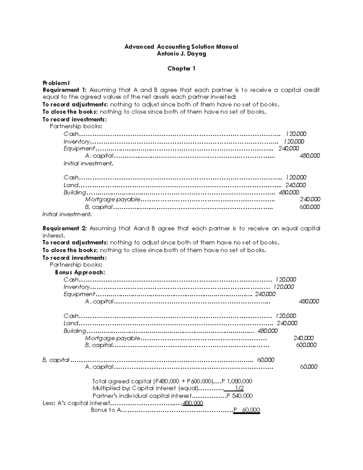 Advanced Accounting Solman Dayag 1 1 - Advanced Accounting Solution ...