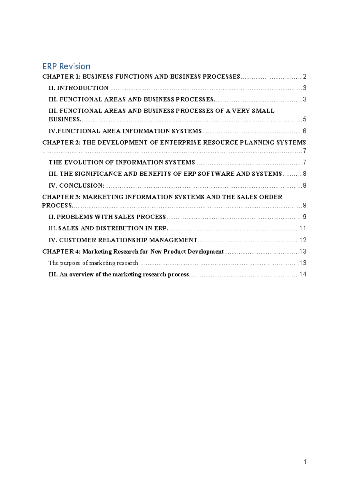ERP - ERP report - ERP Revision CHAPTER 1: BUSINESS FUNCTIONS AND ...