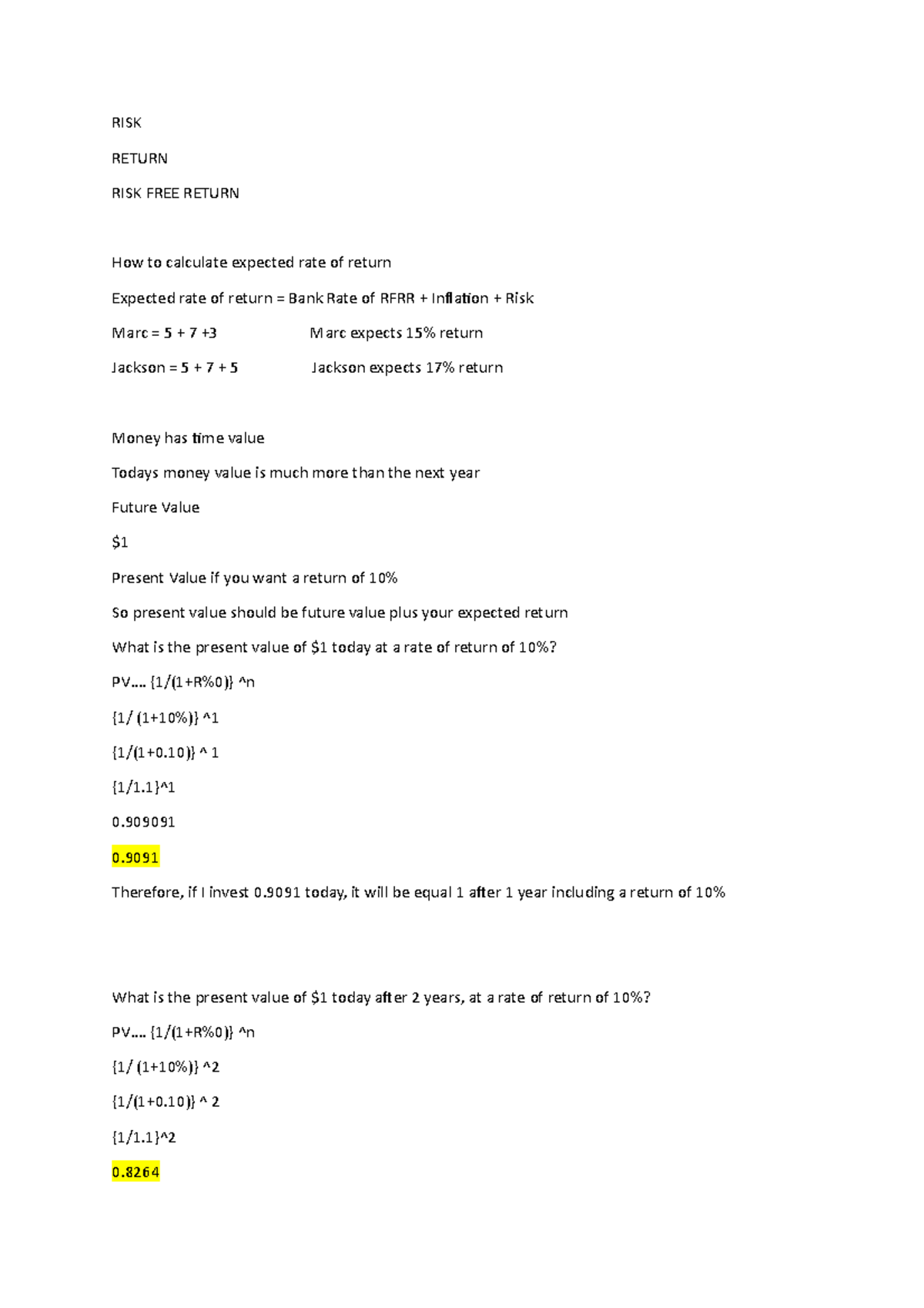 WK 12 Rate Of Returns ARR RISK RETURN RISK FREE RETURN How To 