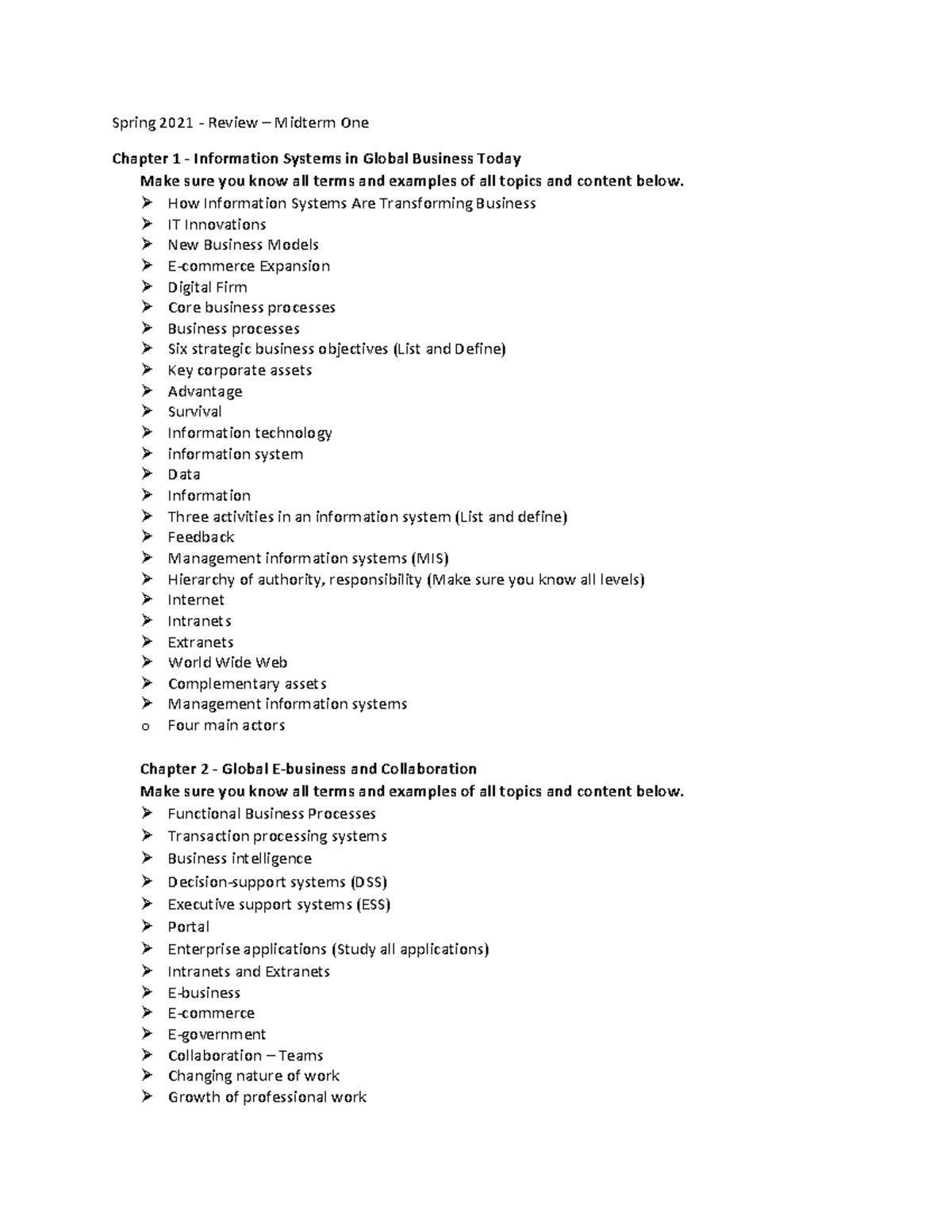 2021 Midterm One Review - Spring 2021 - Review – Midterm One Chapter 1 ...