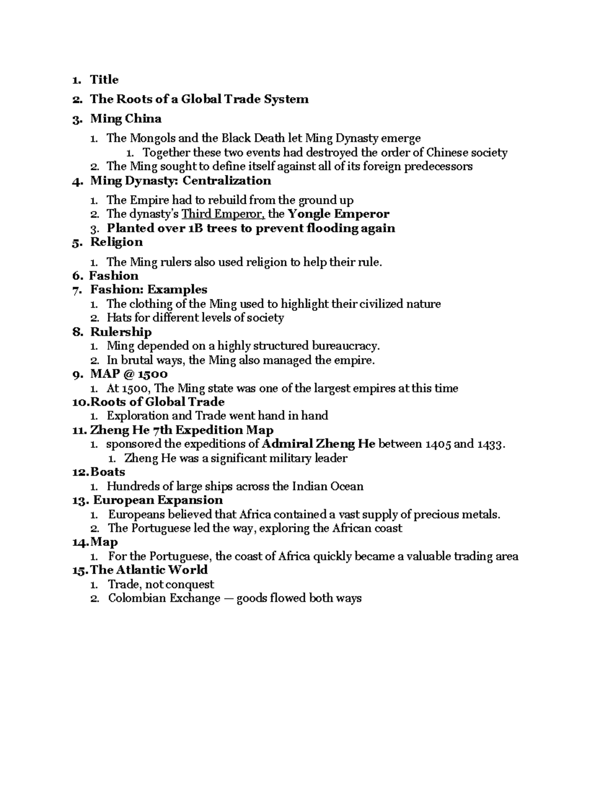 HIST 150 Lecture 4 - Title The Roots of a Global Trade System Ming ...