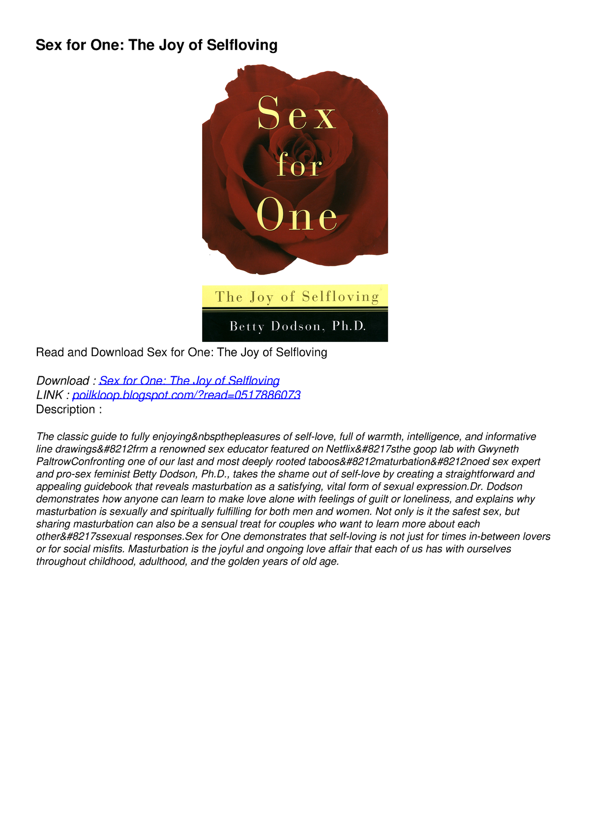 Pdf Download Sex For One The Joy Of Selfloving Bestseller Sex For One The Joy Of Selfloving 2104